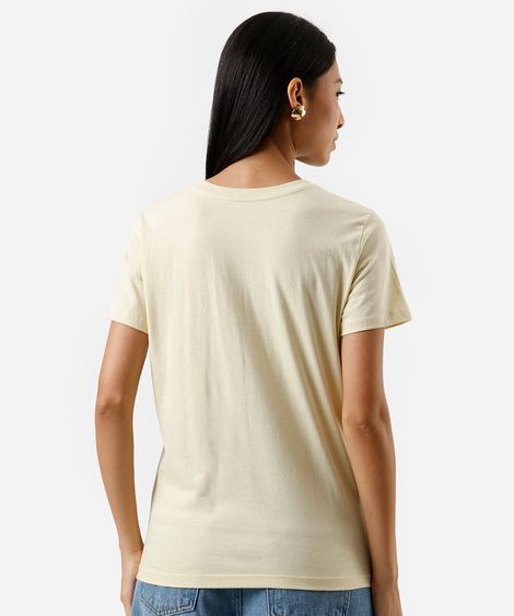 camiseta feminina de algodão estampada amarela