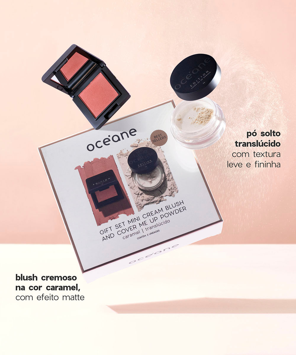 kit océane gift set mini cream blush e pó solto cover me up powder