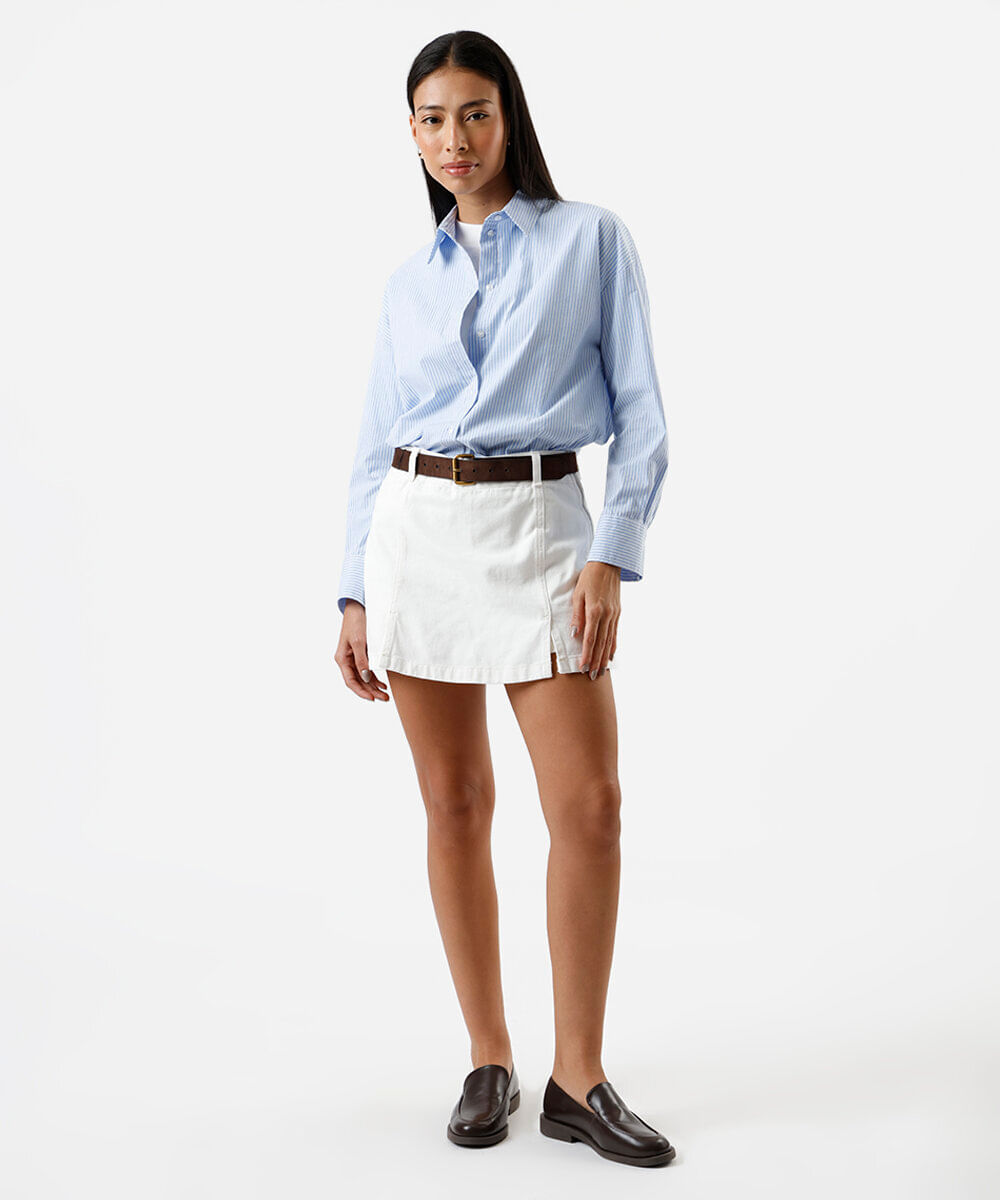 short saia feminino de sarja com fendas off white