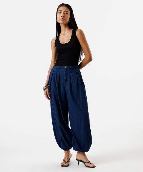 calça aladim feminina jeans cós elástico azul