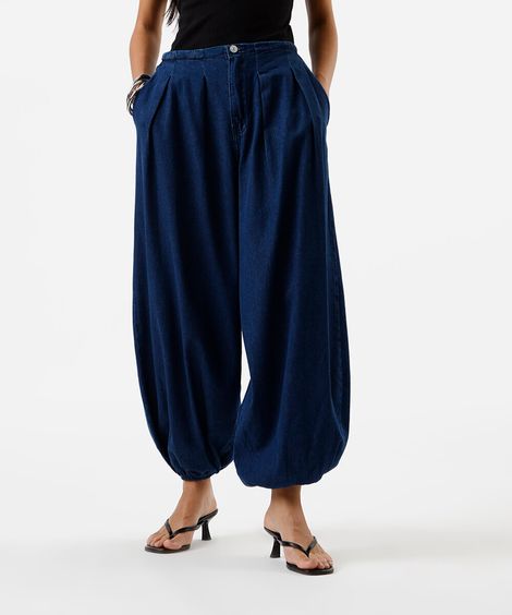 calça aladim feminina jeans cós elástico azul