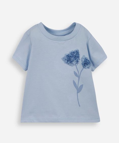 blusa infantil de algodão floral texturizada azul
