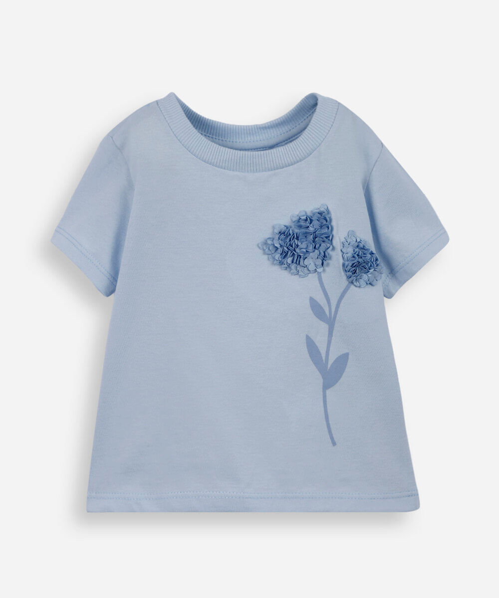 blusa infantil de algodão floral texturizada azul