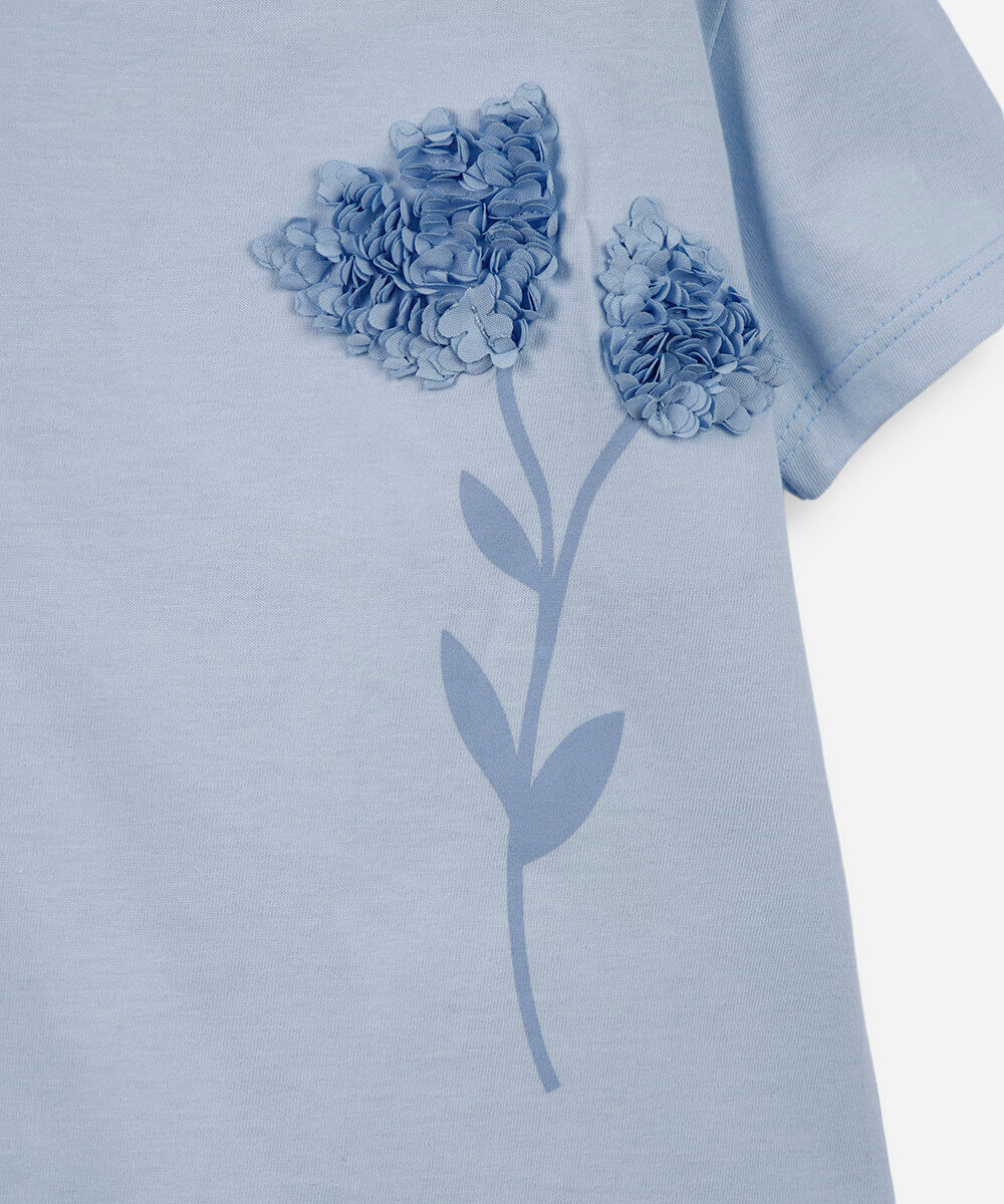 blusa infantil de algodão floral texturizada azul