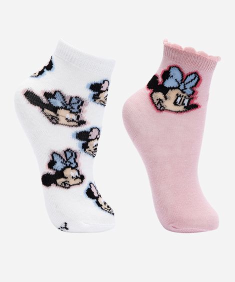 kit de 2 meias infantis minnie 22-25 colorido