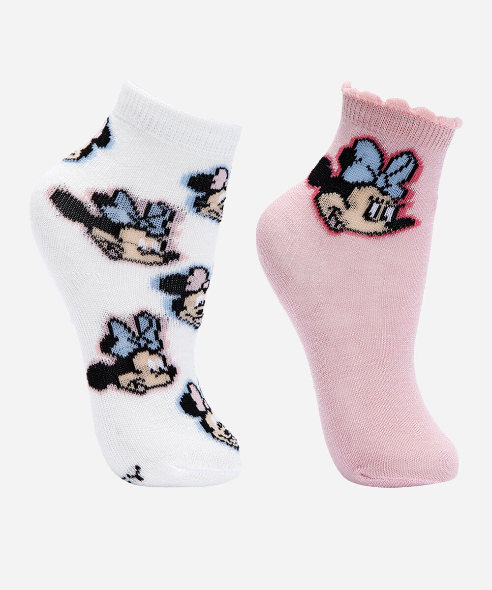 kit de 2 meias infantis minnie 22-25 colorido