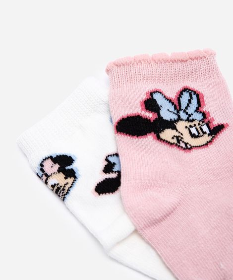 kit de 2 meias infantis minnie 22-25 colorido