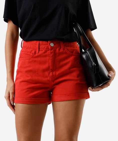 short mom feminino de sarja vermelho