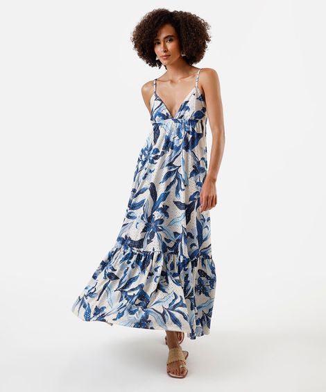 vestido longo feminino de laise floral off white