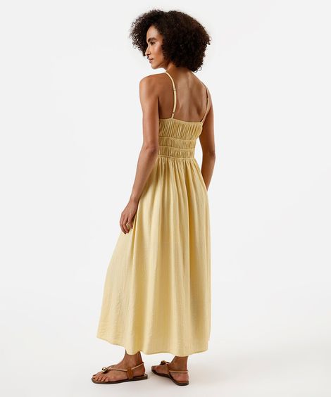 vestido midi feminino de viscose alça fina amarelo