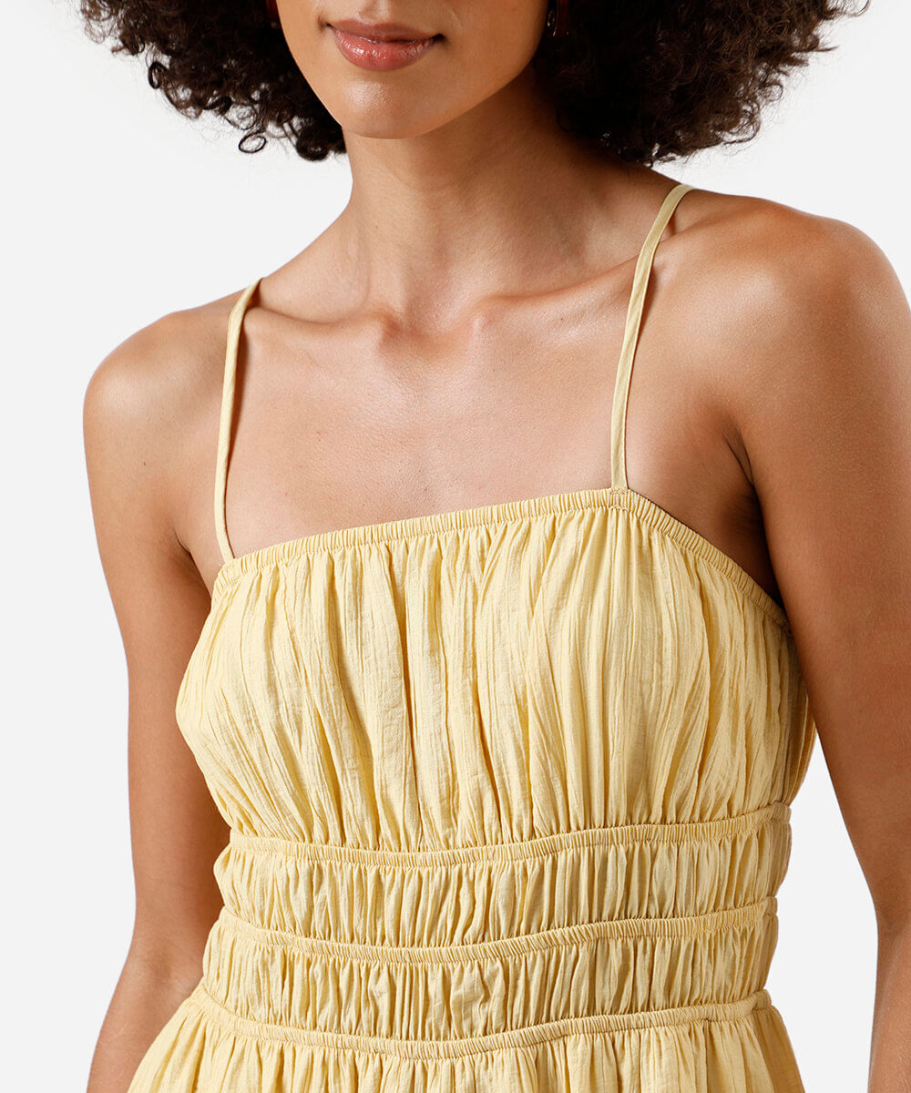 vestido midi feminino de viscose alça fina amarelo