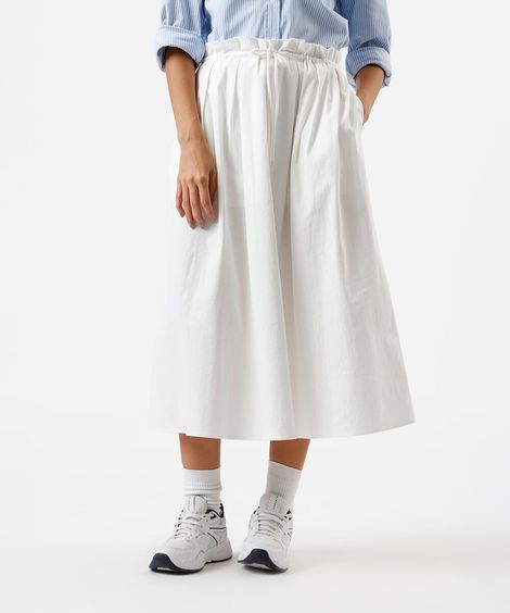 saia midi feminina  de algodão com pregas off white