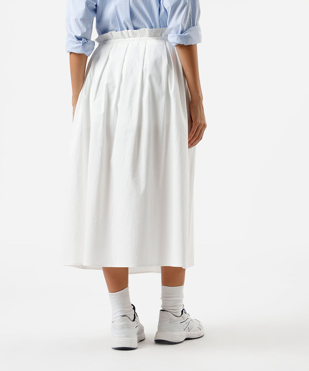 saia midi feminina  de algodão com pregas off white