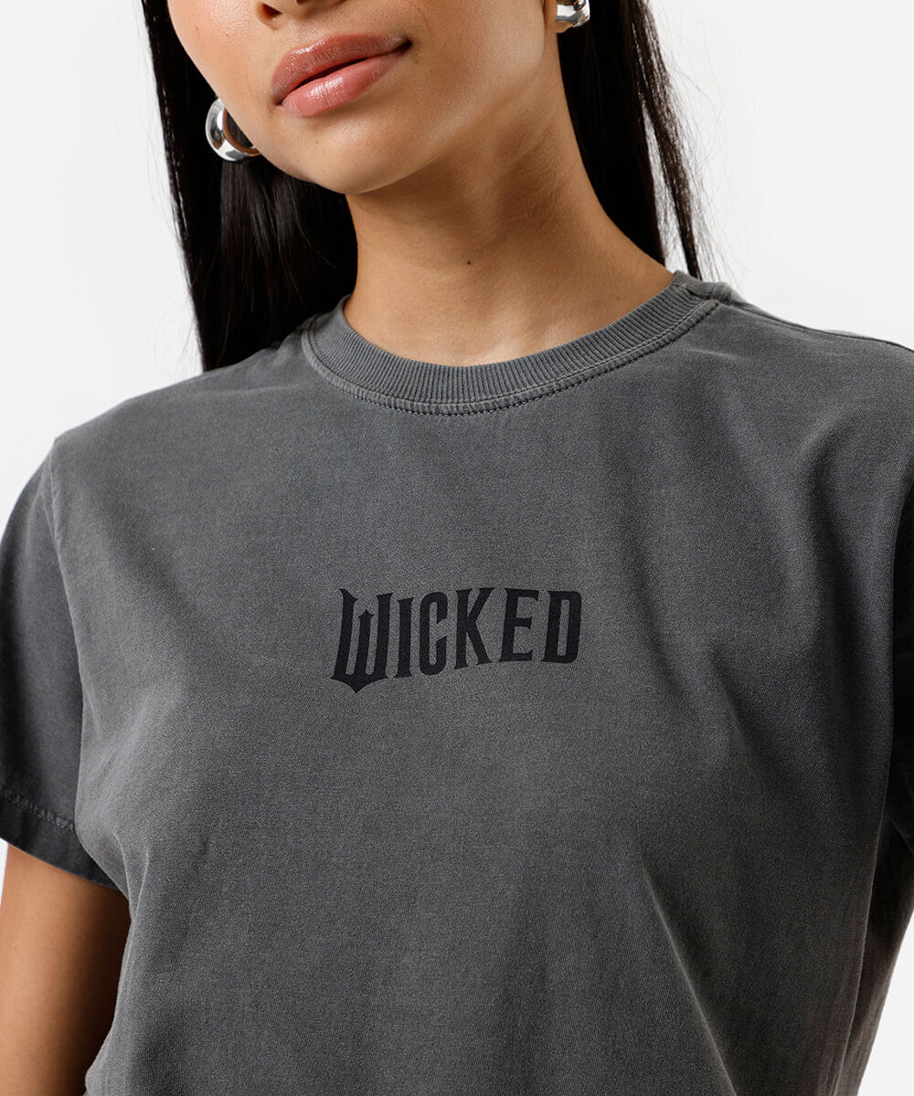 camiseta feminina de algodão elphaba wicked estonada cinza