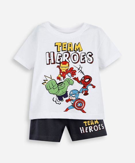 conjunto infantil de algodão marvel baby off white