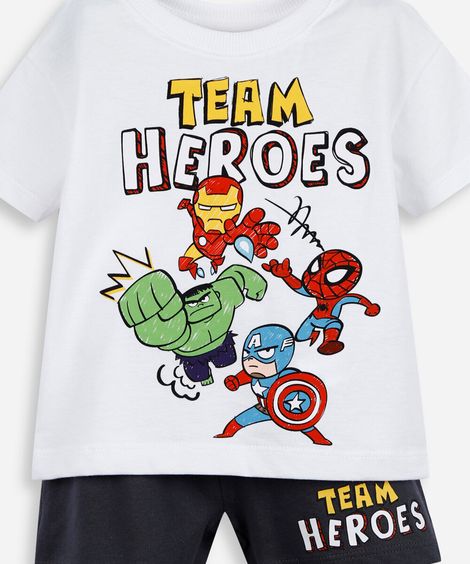 conjunto infantil de algodão marvel baby off white