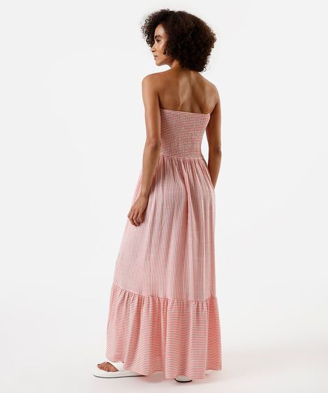 vestido longo sem alça feminino com viscose listrado vermelho
