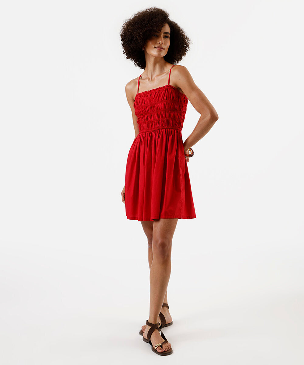 vestido evasê feminino com pregas vermelho