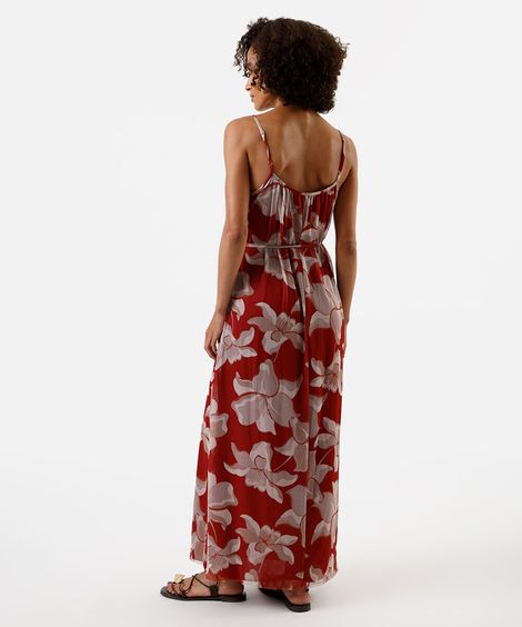 vestido midi alça fina feminino de tule floral colorido