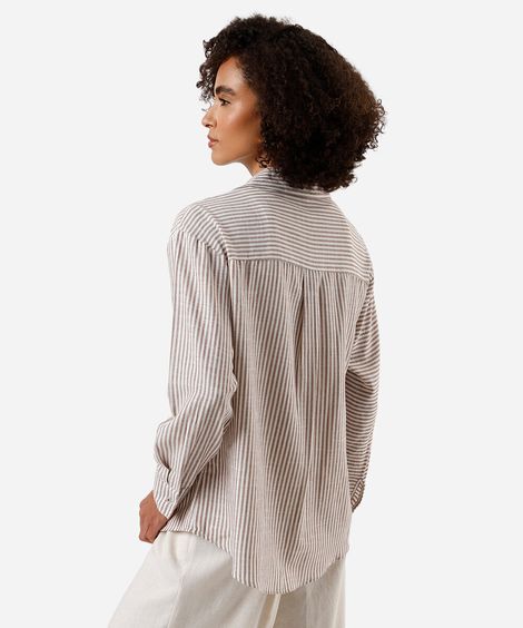 camisa oversized feminina com algodão listrada marrom