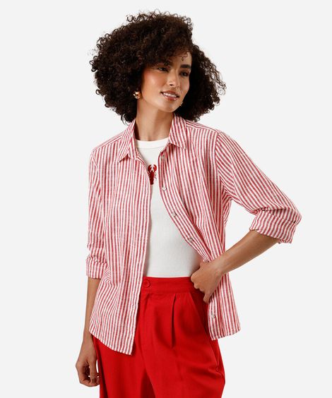 camisa feminina de algodão listrada vermelha