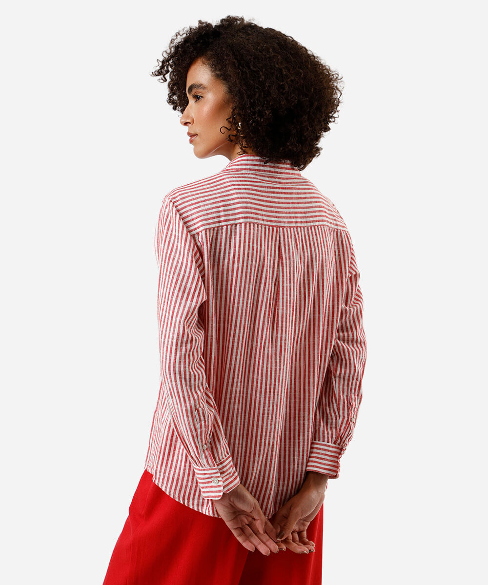 camisa feminina de algodão listrada vermelha