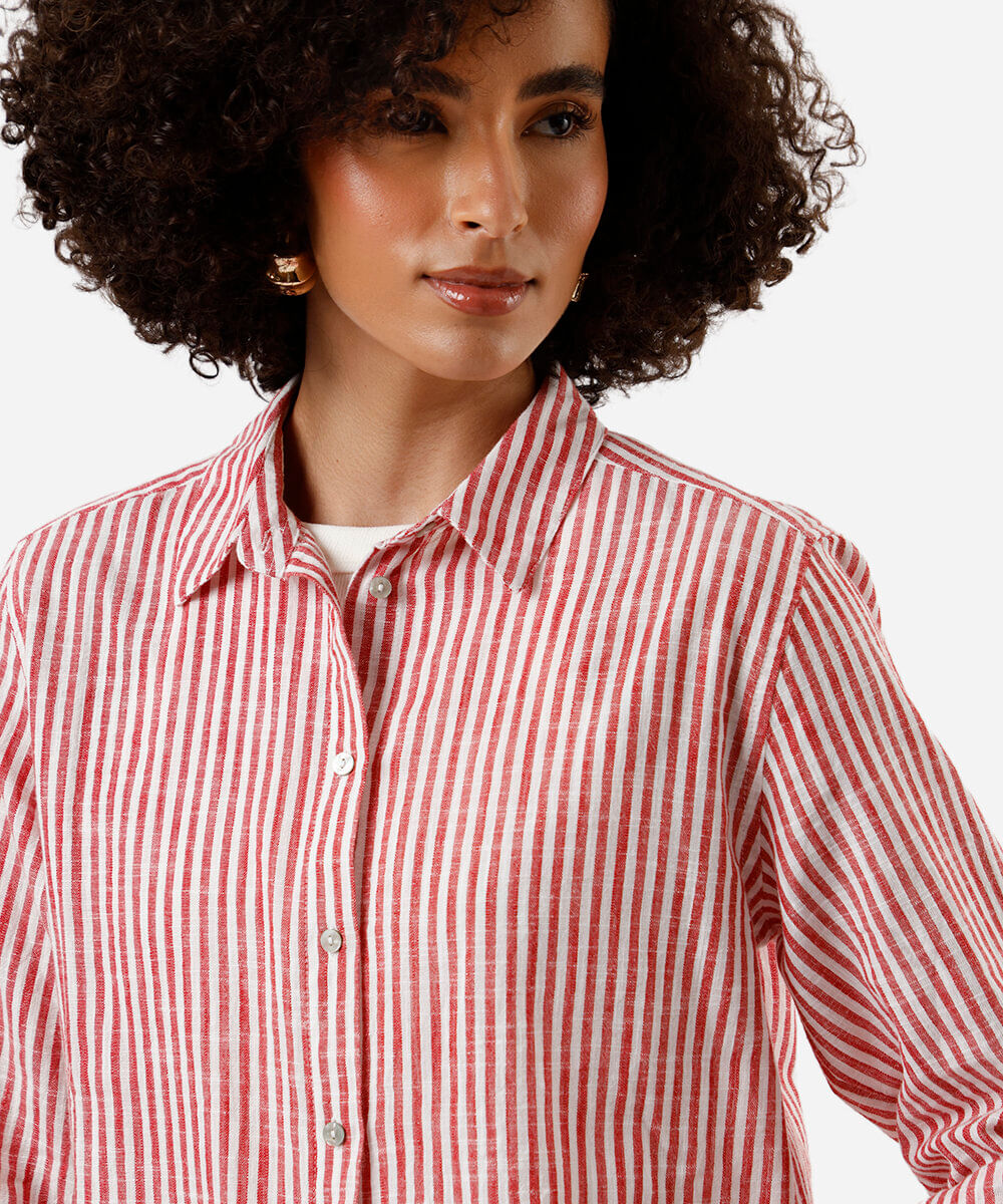 camisa feminina de algodão listrada vermelha