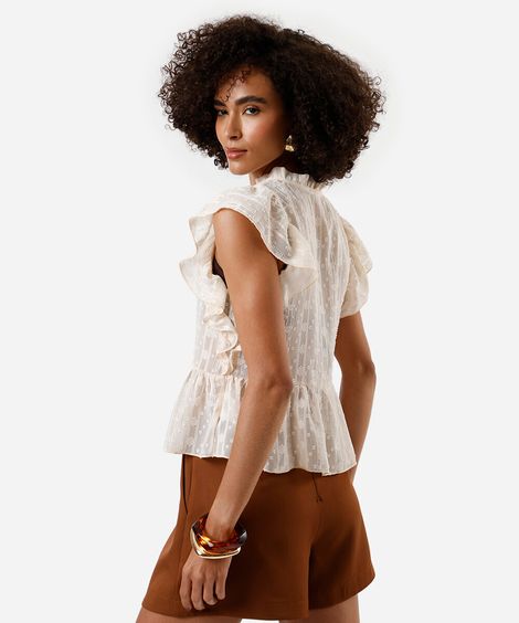 blusa feminina  com babados texturizada bege