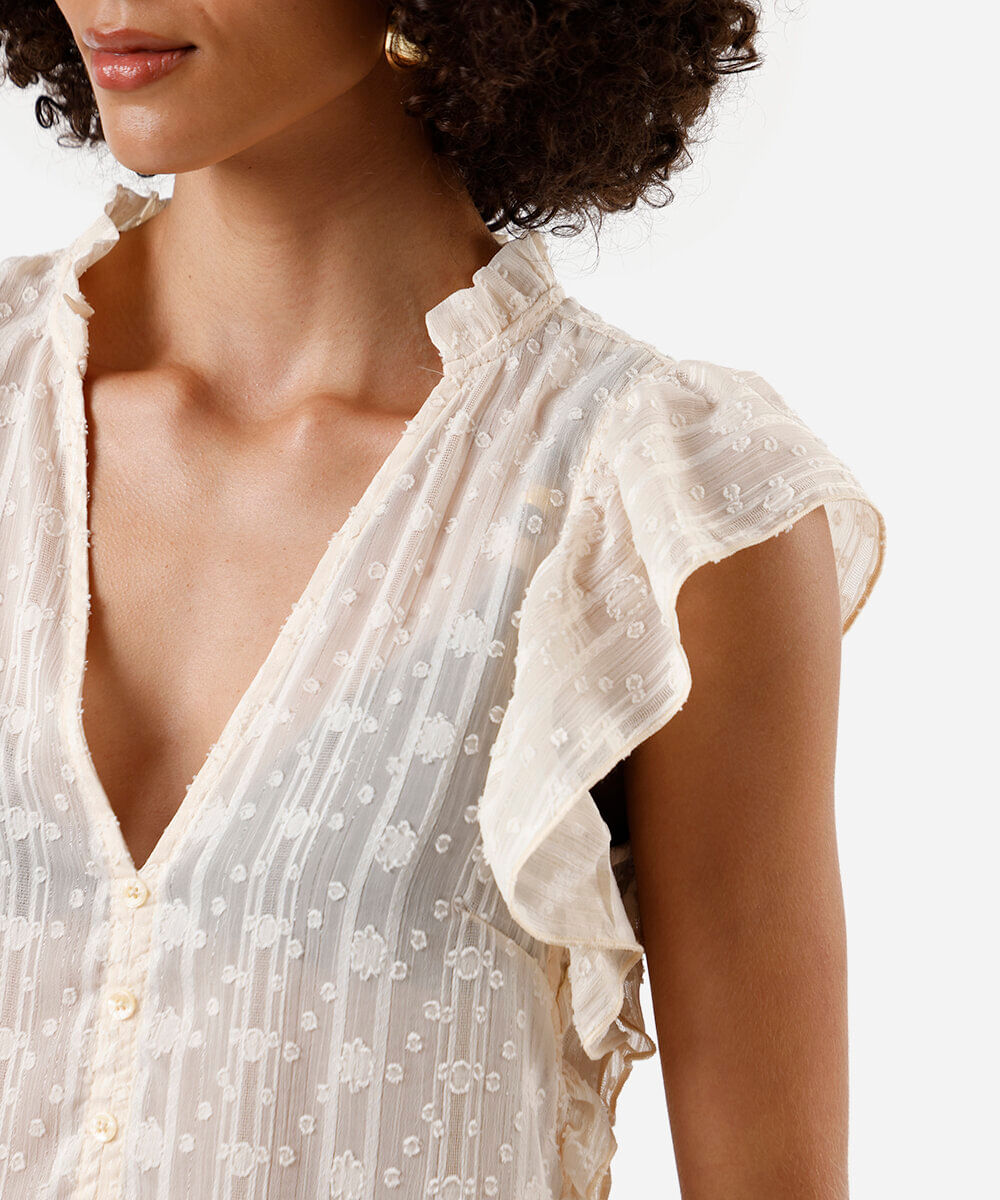 blusa feminina  com babados texturizada bege