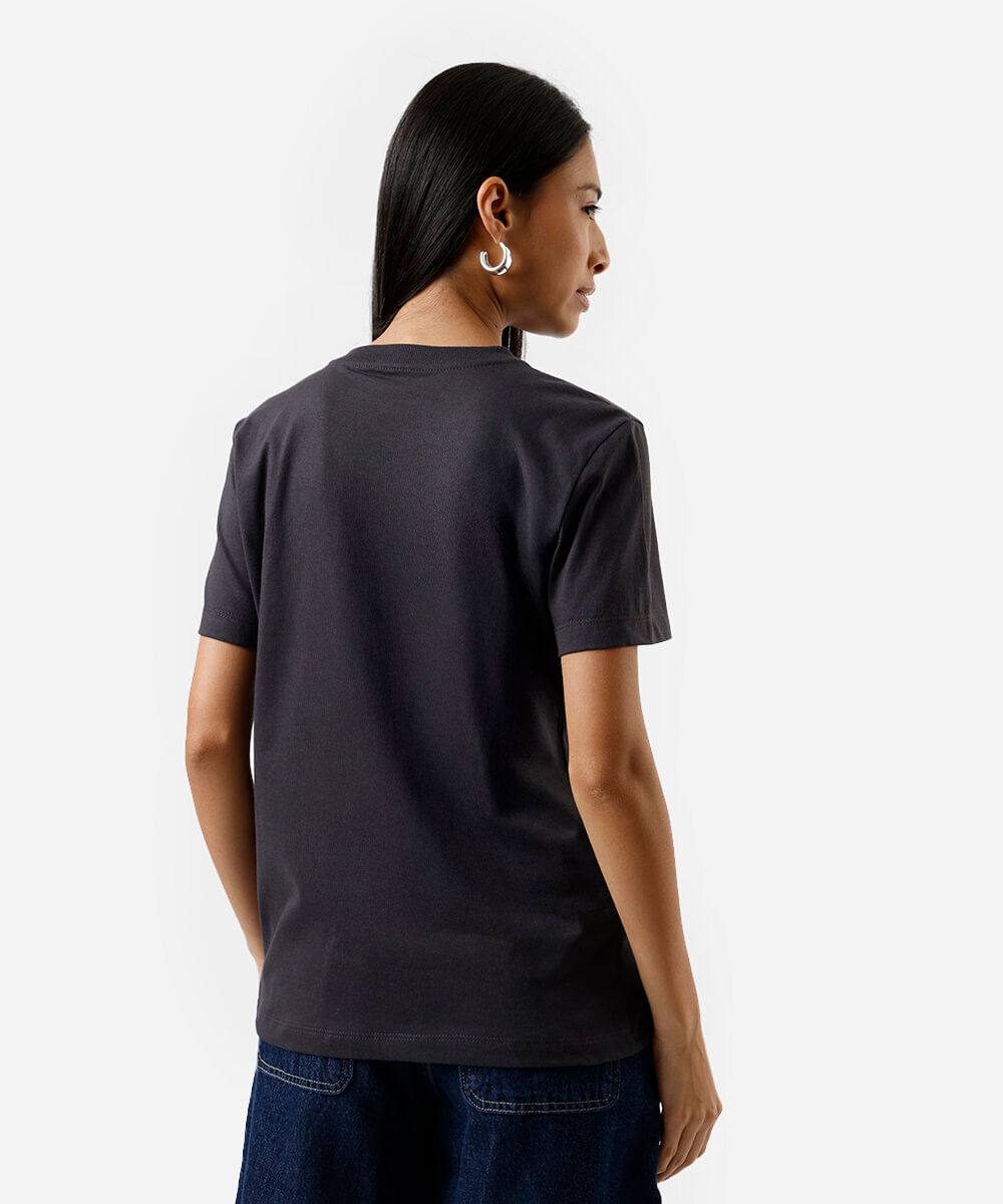 camiseta feminina de algodão estampada cinza