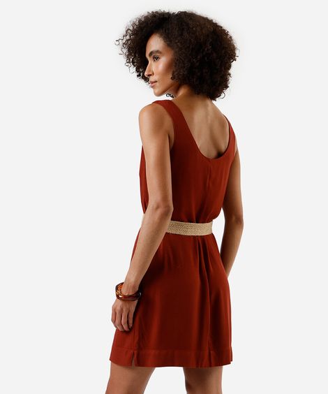 vestido curto feminino de viscose com cinto vinho