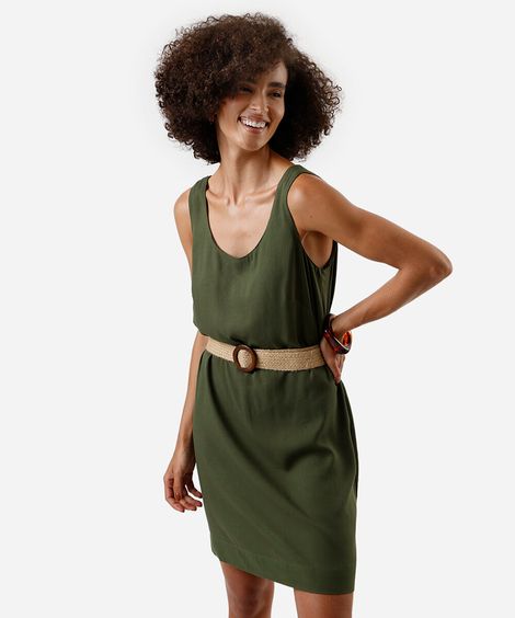 vestido curto feminino de viscose com cinto verde