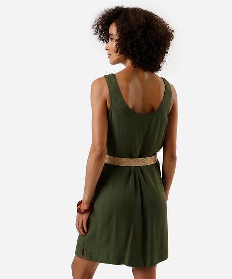 vestido curto feminino de viscose com cinto verde