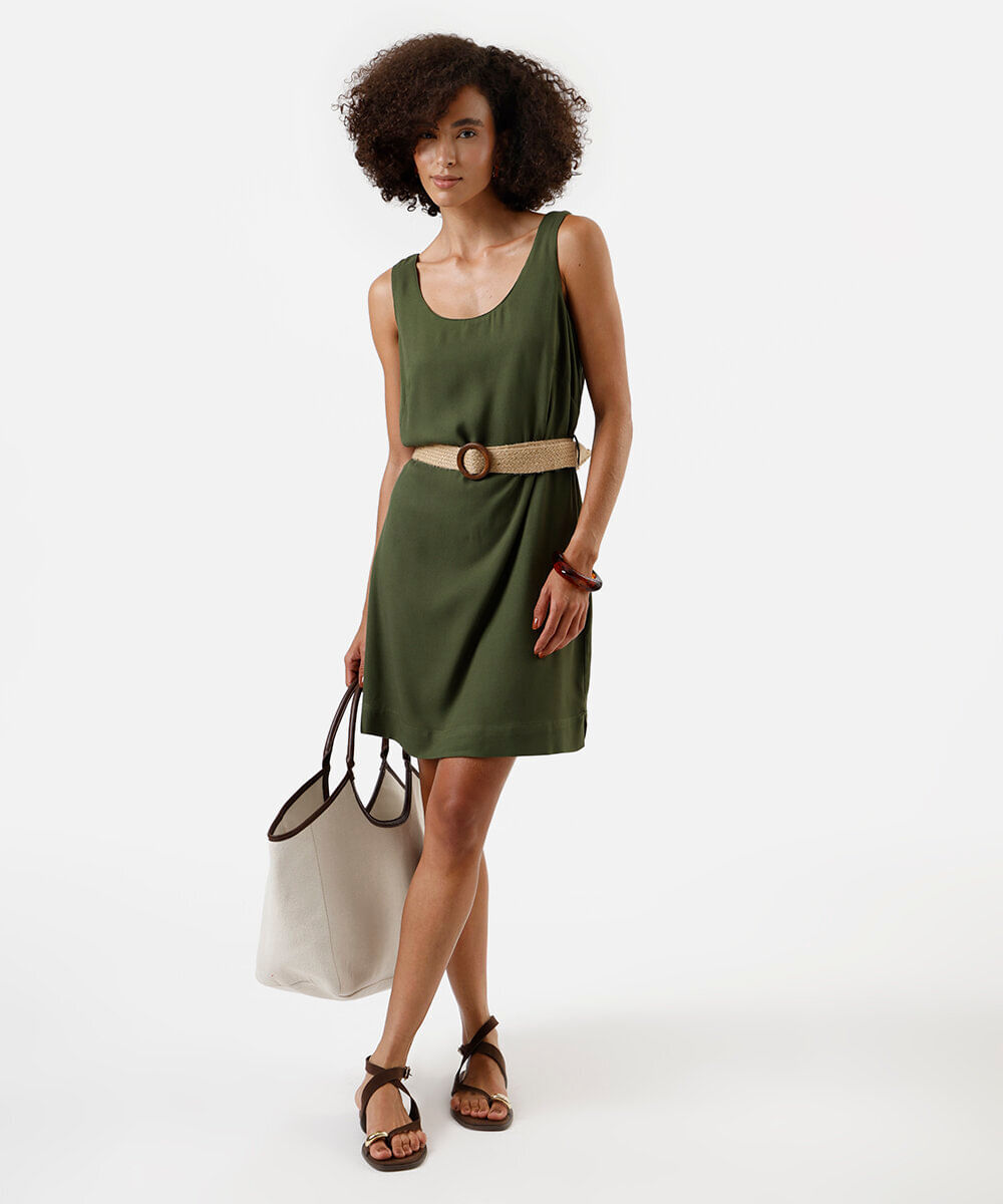 vestido curto feminino de viscose com cinto verde