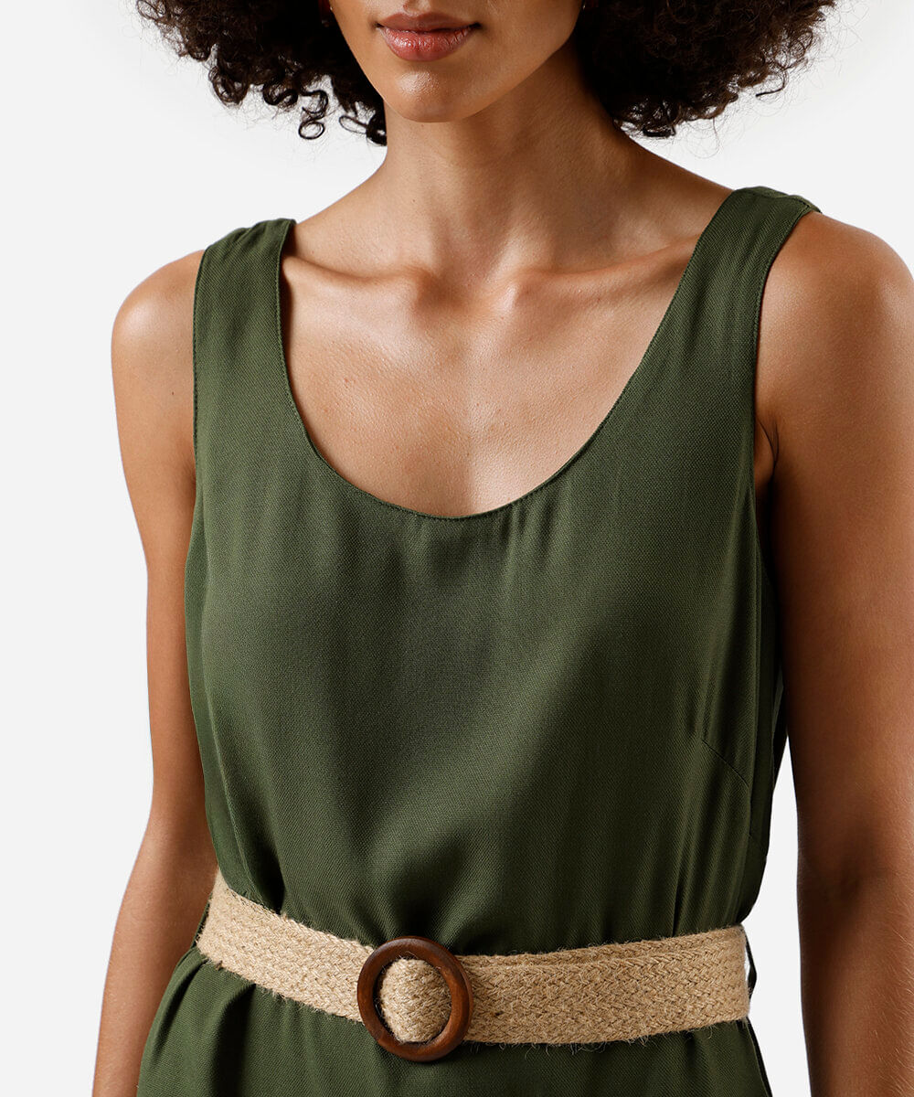 vestido curto feminino de viscose com cinto verde