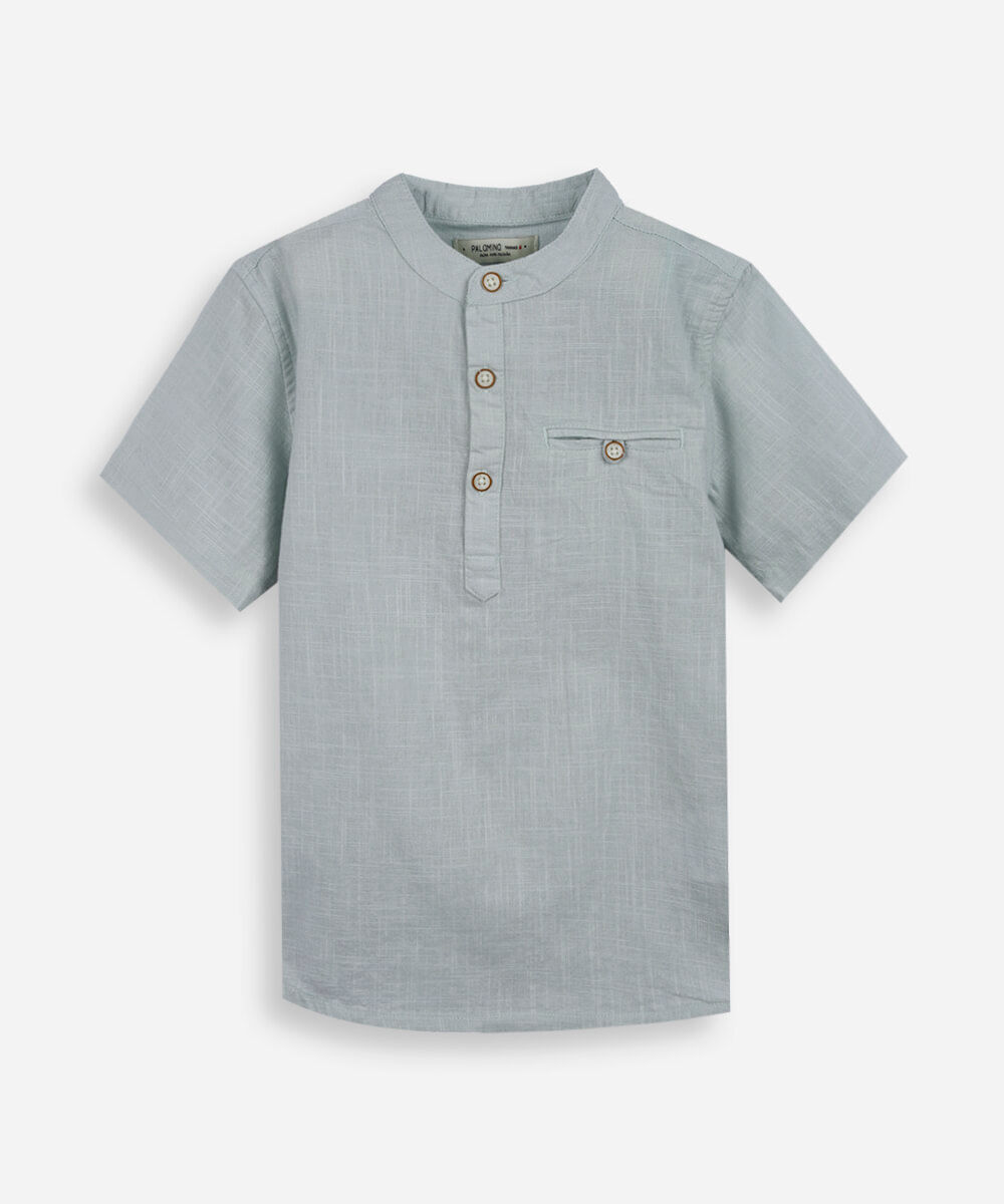camisa infantil de algodão gola padre verde