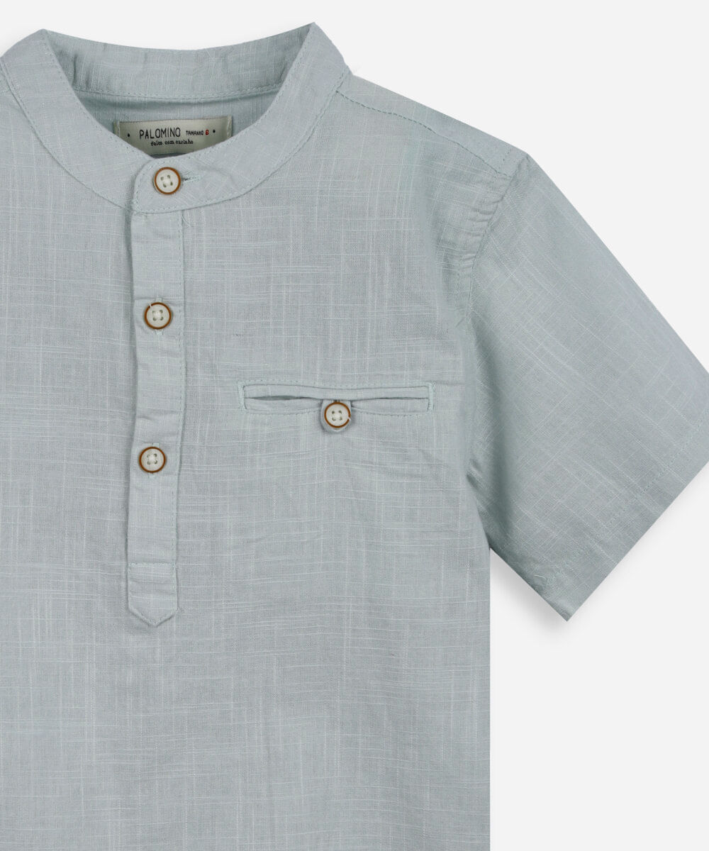 camisa infantil de algodão gola padre verde