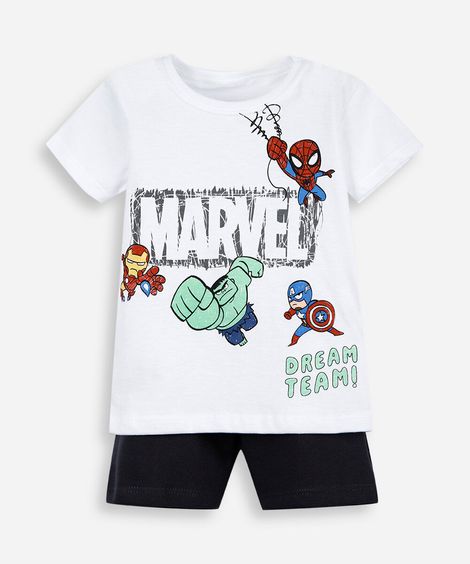 conjunto infantil de algodão marvel babies off white