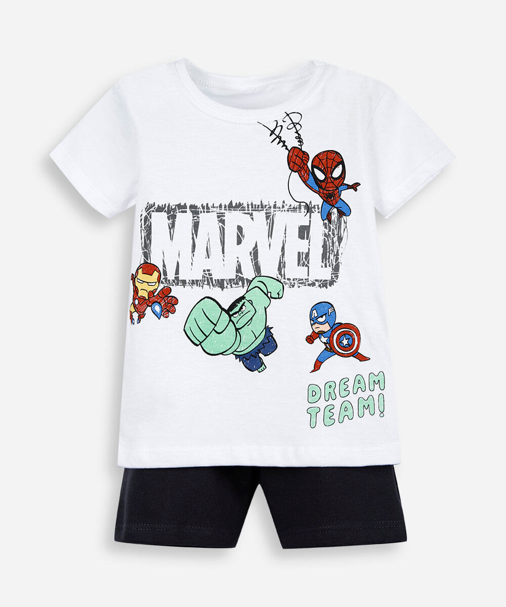 conjunto infantil de algodão marvel babies off white