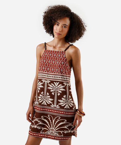 vestido curto feminino alça fina estampado colorido