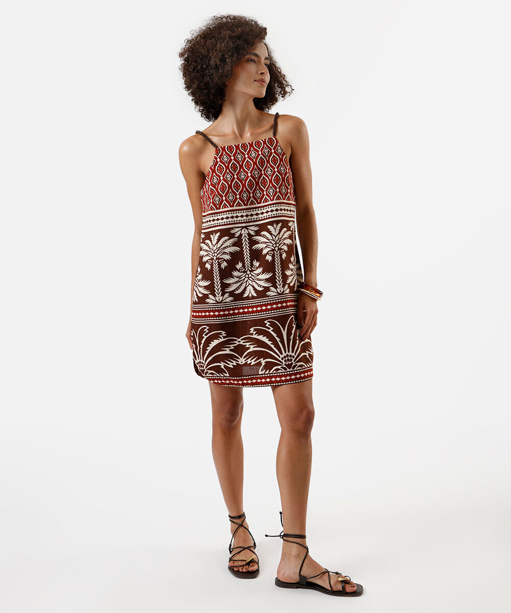 vestido curto feminino alça fina estampado colorido