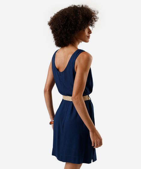 vestido curto feminino de viscose com cinto azul