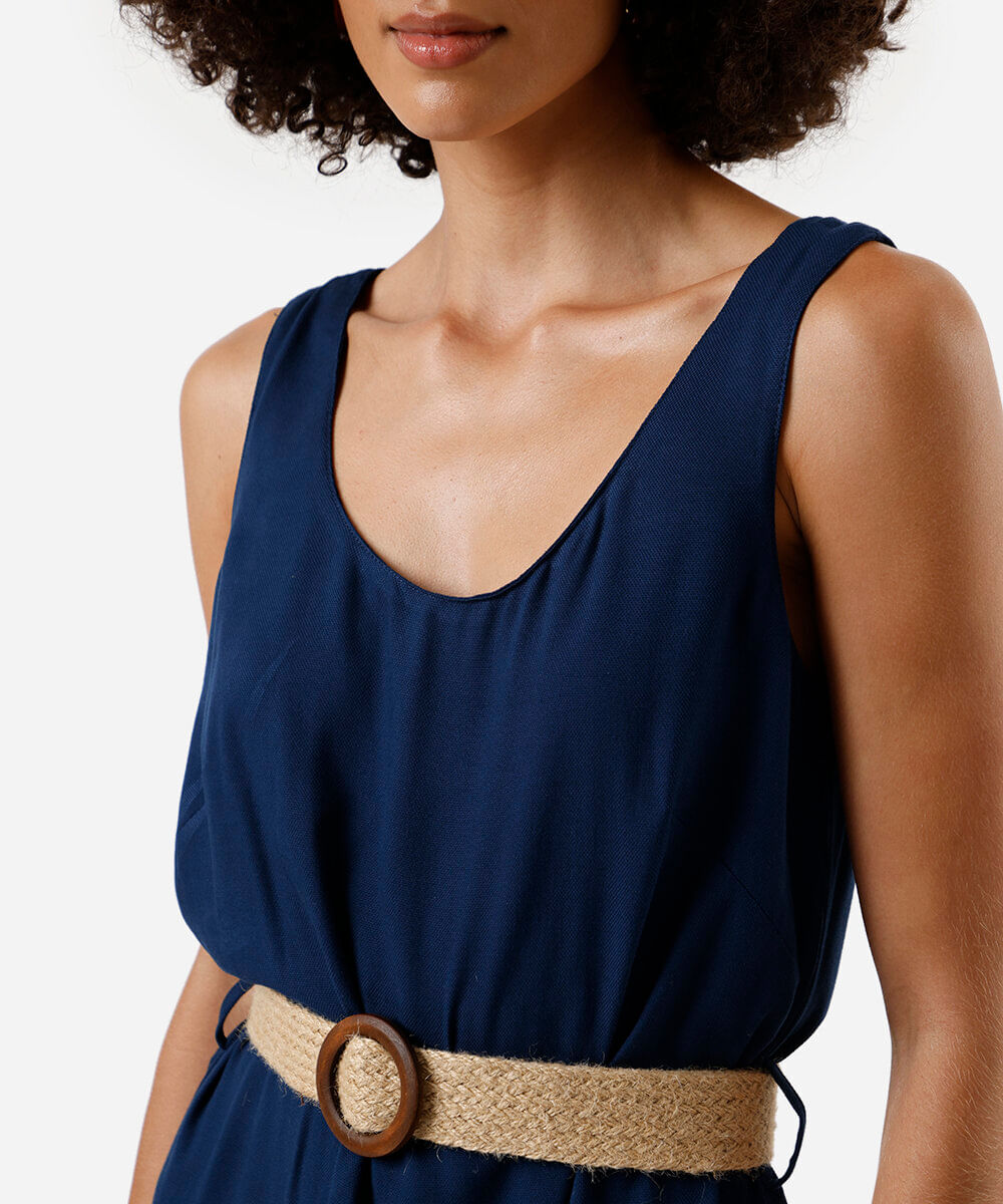 vestido curto feminino de viscose com cinto azul