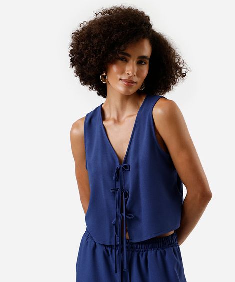 blusa feminina com amarração azul