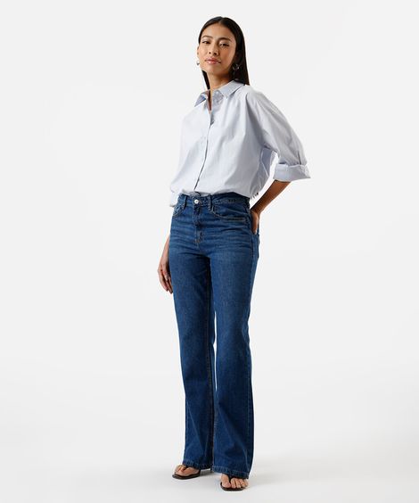 calça flare feminina jeans cintura alta azul