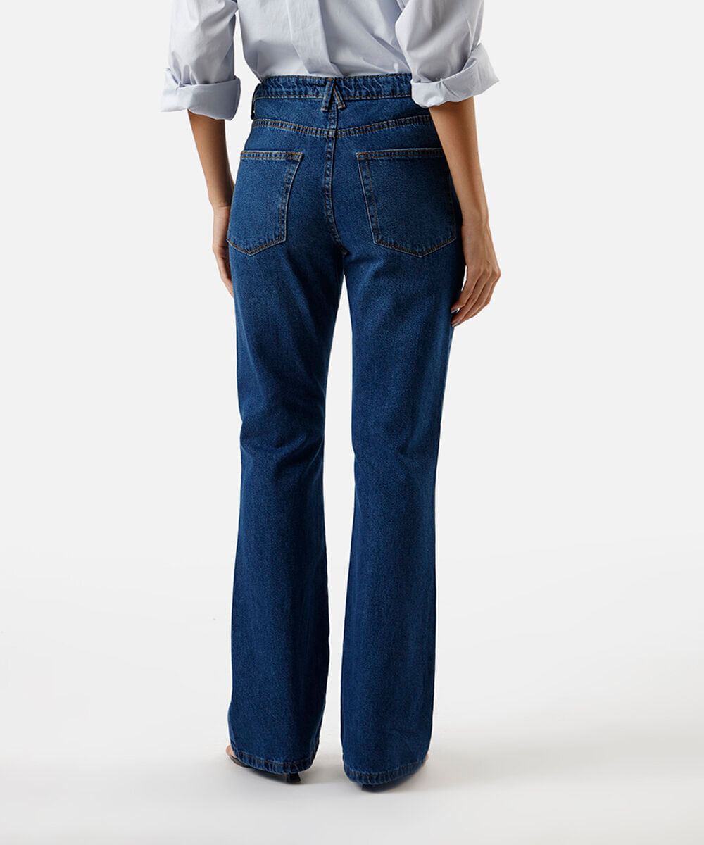 calça flare feminina jeans cintura alta azul