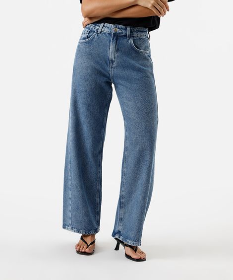 calça reta feminina jeans oversized azul