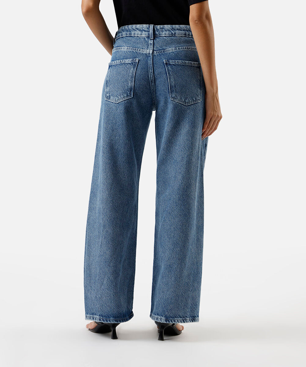 calça reta feminina jeans oversized azul