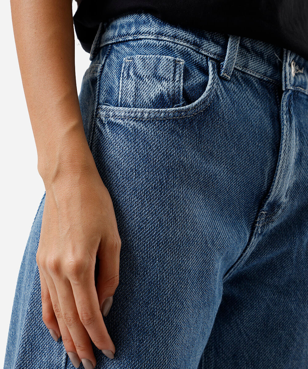 calça reta feminina jeans oversized azul