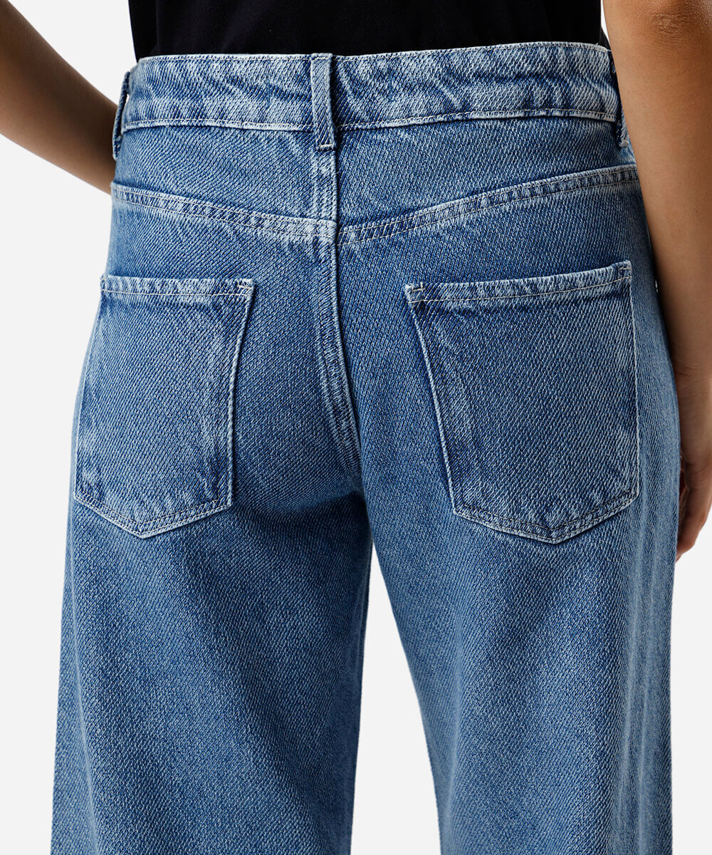 calça reta feminina jeans oversized azul